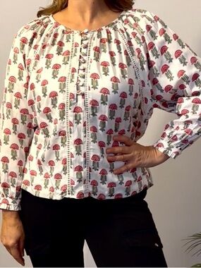 Emerson Fry Blouse Small Shirt Lucy Heirloom NWT Modal Satin Ladder Lace Buttons